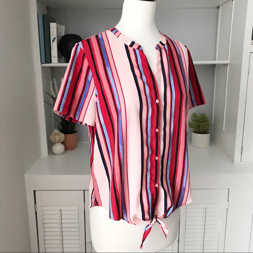 Cynthia Rowley Striped Tie-Front Button Up S - Picture 3 of 11